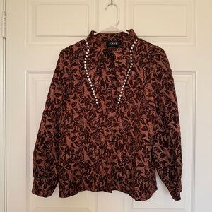 Brown Texture Rhinestone Trim Button Down K Fashion